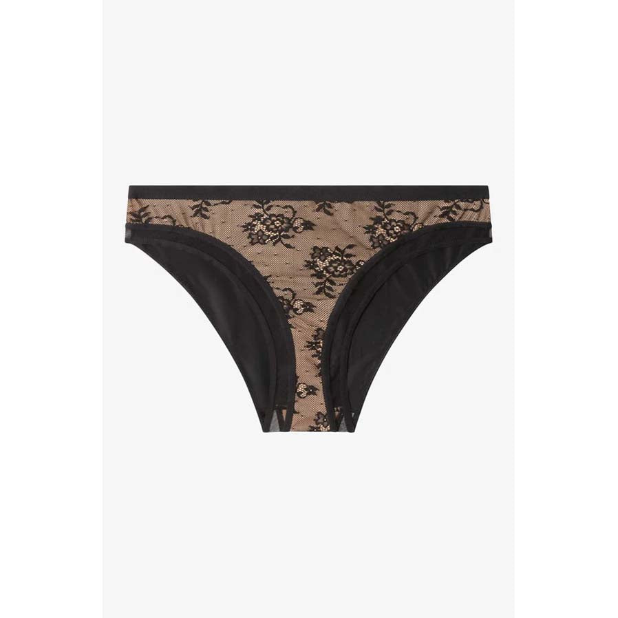 Cueca média estampado floral Preto